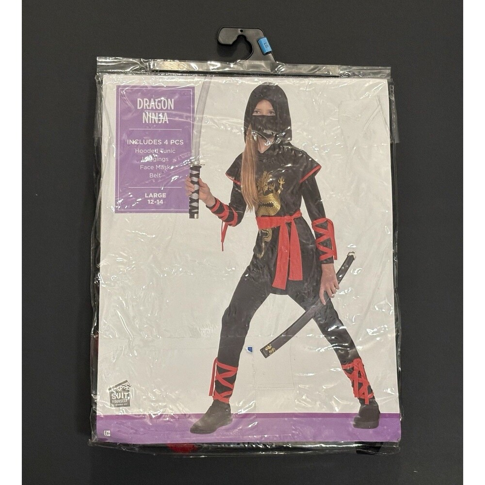 Kids Halloween Costume Dragon Ninja Size L (12-14) 4 Piece Set NIB NIP